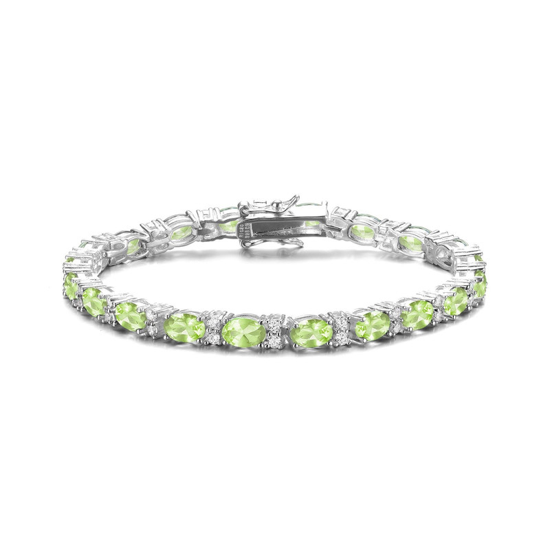 Genevive Sterling Silver With Colored Cubic Zirconia Tennis Bracelet. In Green