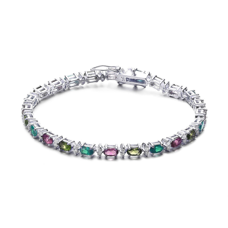 Genevive Sterling Silver With Colored Cubic Zirconia Tennis Bracelet. In White