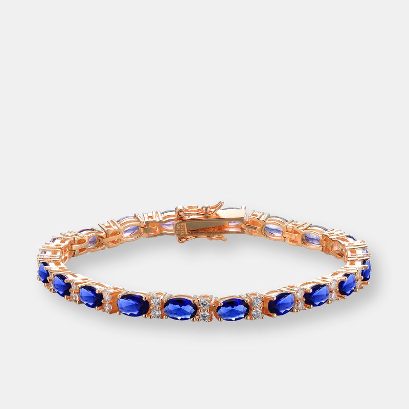 Shop Genevive Sterling Silver With Colored Cubic Zirconia Tennis Bracelet. In Blue