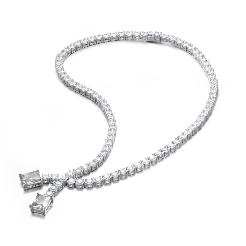 Genevive Sterling Silver With Colored Cubic Zirconia Two-stone Tennis Necklace In White