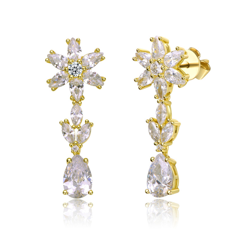 Genevive Sterling Silver With Cubic Zirconia Cluster Snowflake Formal Dangle Earrings In Gold
