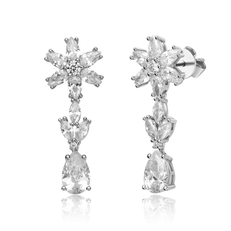Genevive Sterling Silver With Cubic Zirconia Cluster Snowflake Formal Dangle Earrings In Grey