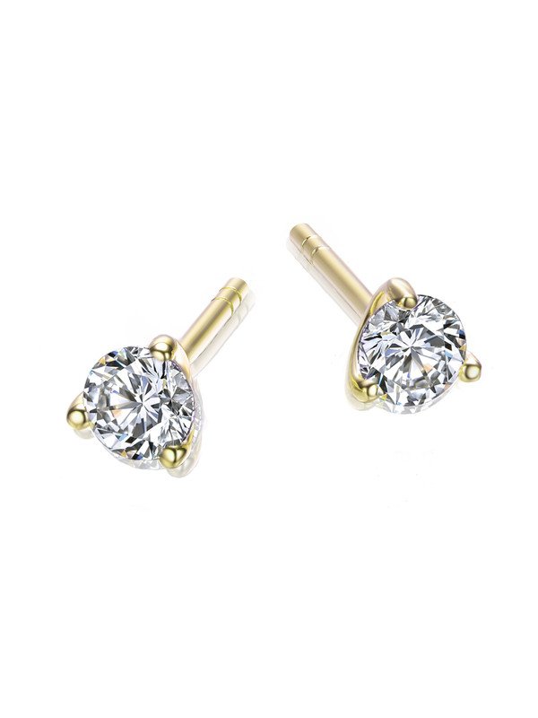 Genevive Sterling Silver With Martini Setting Clear Cubic Zirconia Solitaire Stud Earrings In Gold