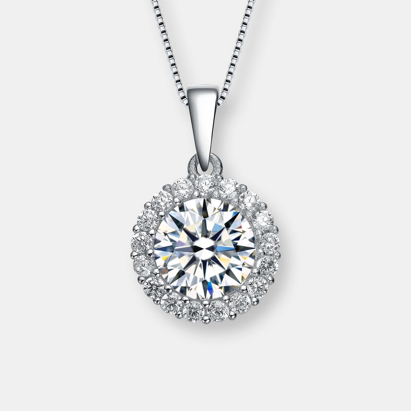 Shop Genevive Sterling Silver With Round Colored Cubic Zirconia Pendant Necklace In White