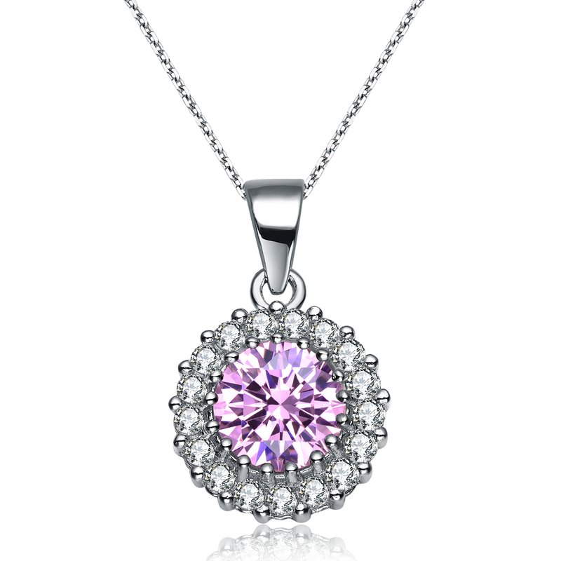 Shop Genevive Sterling Silver With Round Colored Cubic Zirconia Pendant Necklace In Pink
