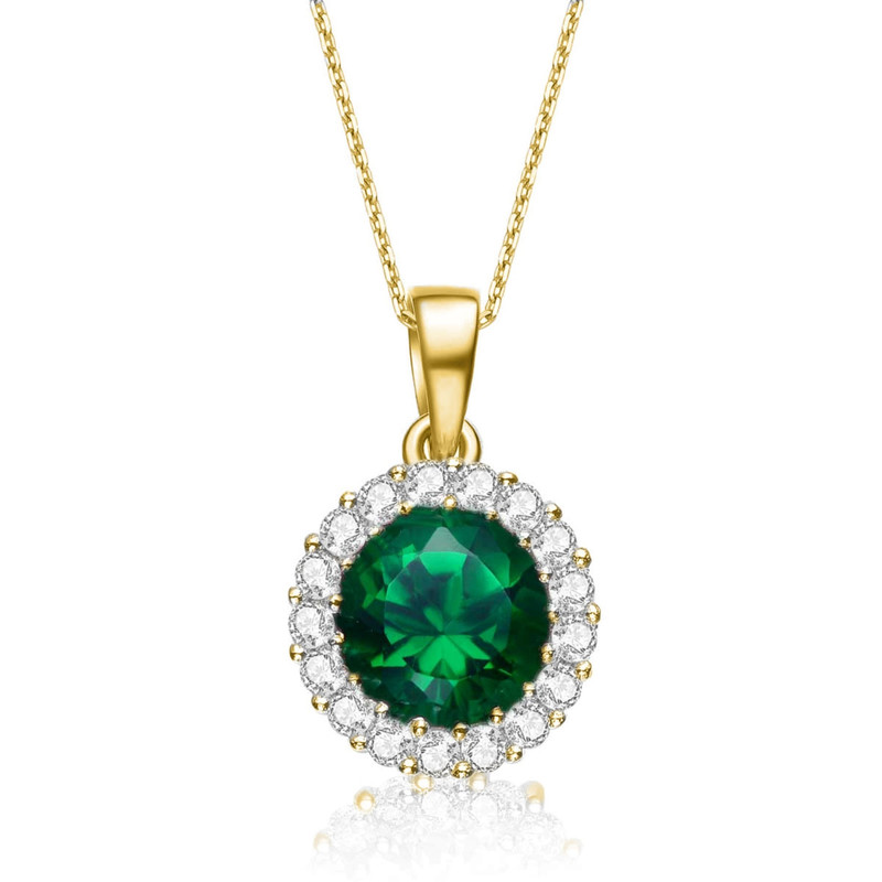 Genevive Sterling Silver With Round Colored Cubic Zirconia Pendant Necklace In Green