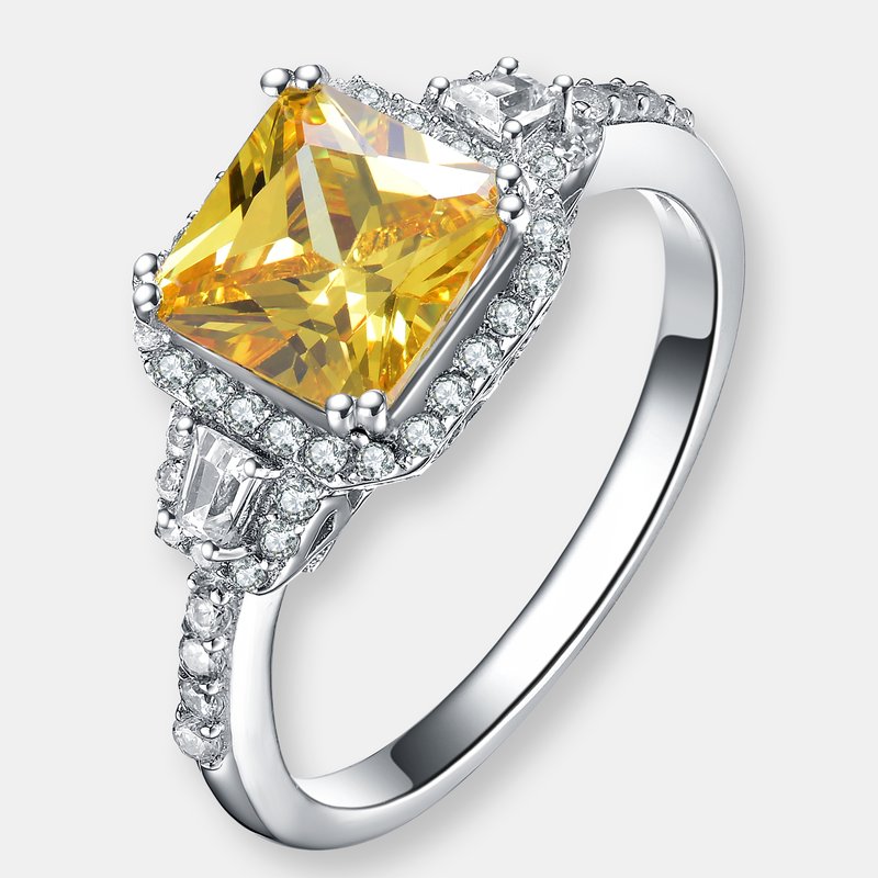 Genevive Sterling Silver Yellow Cubic Zirconia Halo Coctail Ring