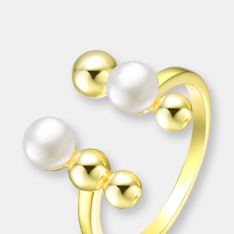 Genevive Sterling Silvergold Plated 5mm Freshwater Pearl Modern Ring In Gold