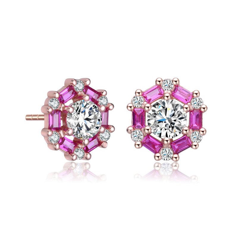Genevive Stylish Halo Stud Earrings In Pink