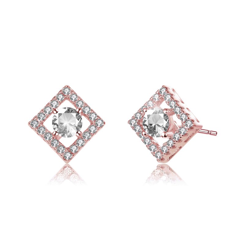 Genevive Stylish Platinum Plated Halo Stud Earrings In Pink