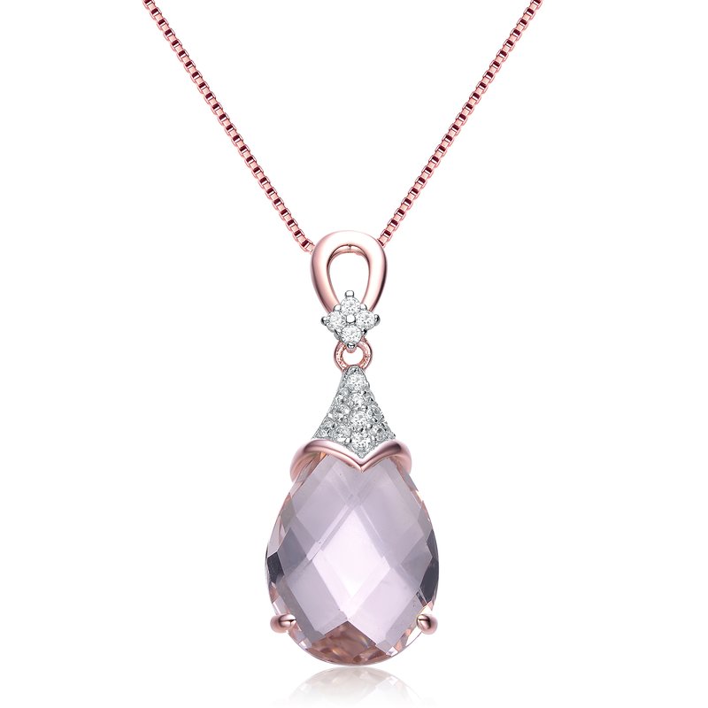 Shop Genevive White And Green Cubic Zirconia Rose Gold Plated Sterling Silver Necklace In Pink