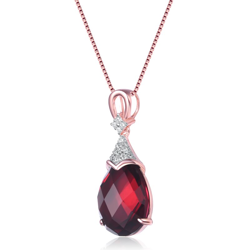 Shop Genevive White And Green Cubic Zirconia Rose Gold Plated Sterling Silver Necklace In Red