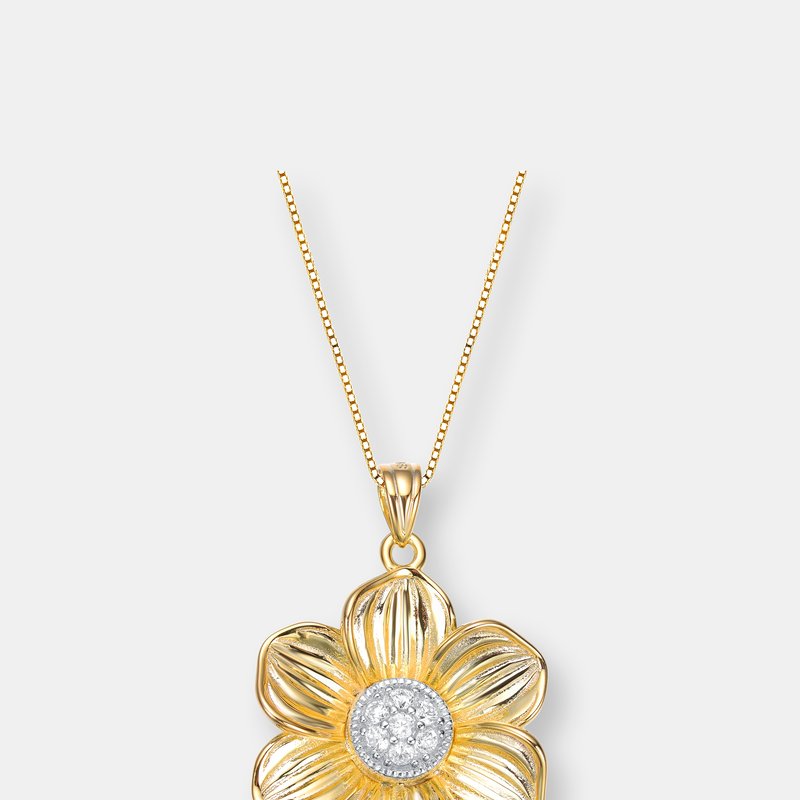 GENEVIVE YELLOW GOLD PLATED FLOWER SHAPED WHITE CUBIC ZIRCONIA PENDANT NECKLACE