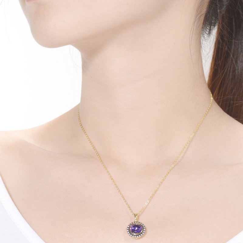 Shop Genevive Yellow Gold Plated Round Purple Cubic Zirconia Pendant Necklace