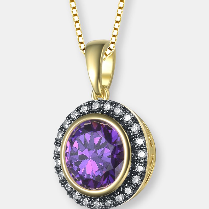 Shop Genevive Yellow Gold Plated Round Purple Cubic Zirconia Pendant Necklace