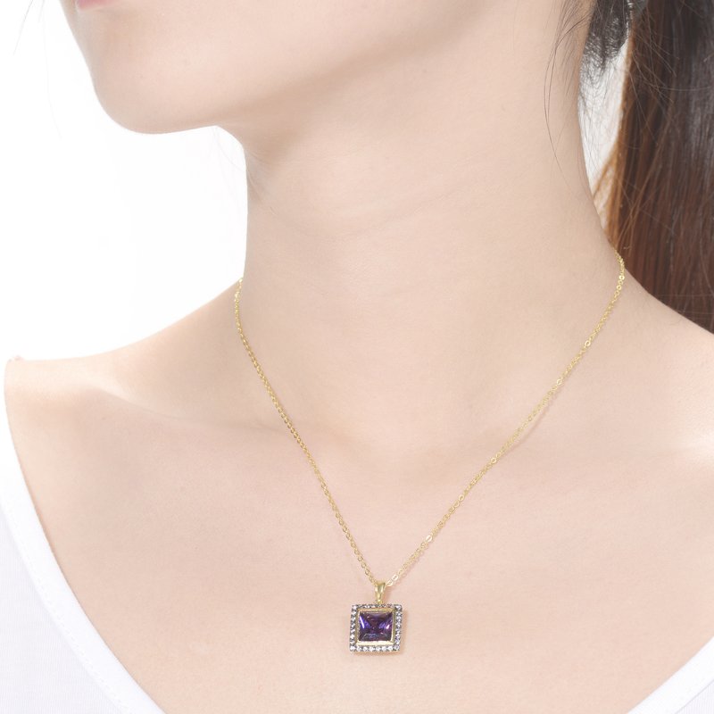 Shop Genevive Yellow Gold Plated Square Purple Cubic Zirconia Pendant Necklace