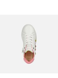 Geox Girls Rebecca Leather Sneakers (White/Fuchsia)