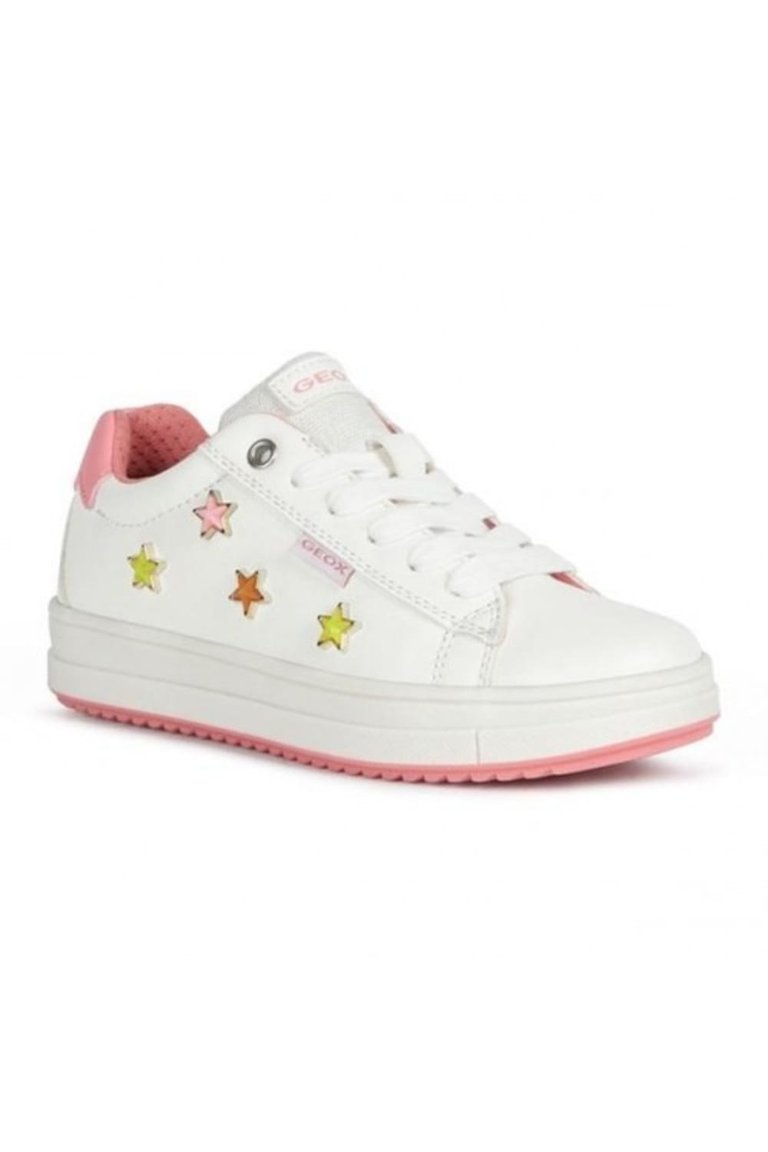 Geox Girls Rebecca Leather Sneakers (White/Fuchsia) - White/Fuchsia