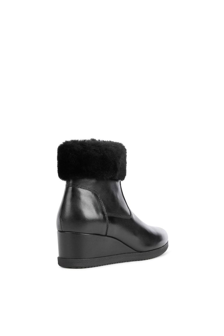 Black Womens Anylla Leather Wedge Ankle Boots - Black |