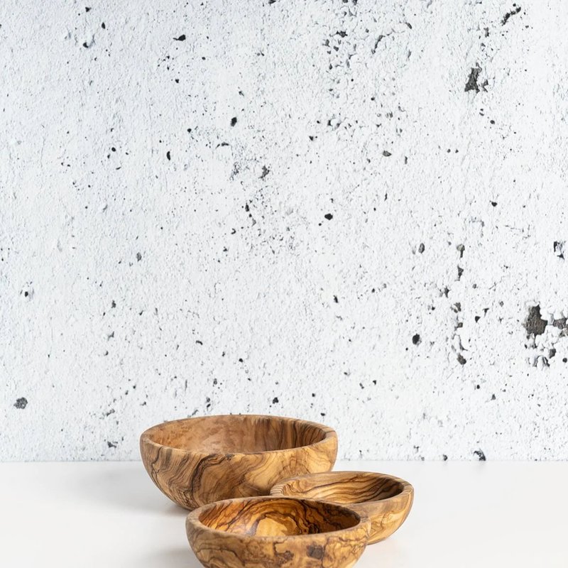 Gharyan Stoneware Olive Wood Nesting Bowls In Brown
