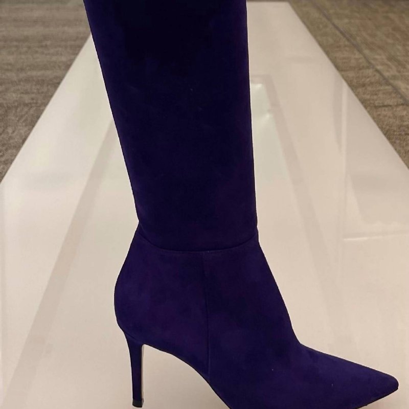 Shop Gianvito Rossi Jules Over The Knee Zip Suede Boots In Blue