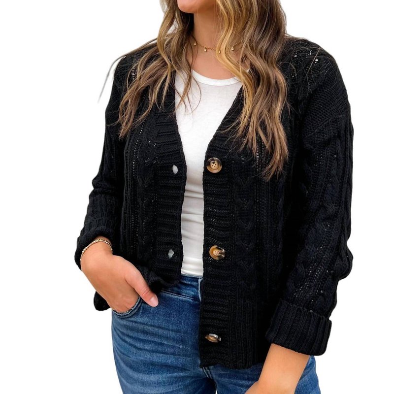 Shop Glam Cable Knit Sweater Cardigan In Black