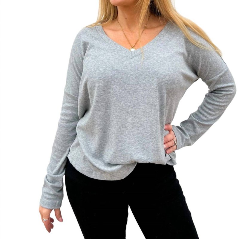 Shop Glam V-neck Long Sleeve Knit Top In Grey