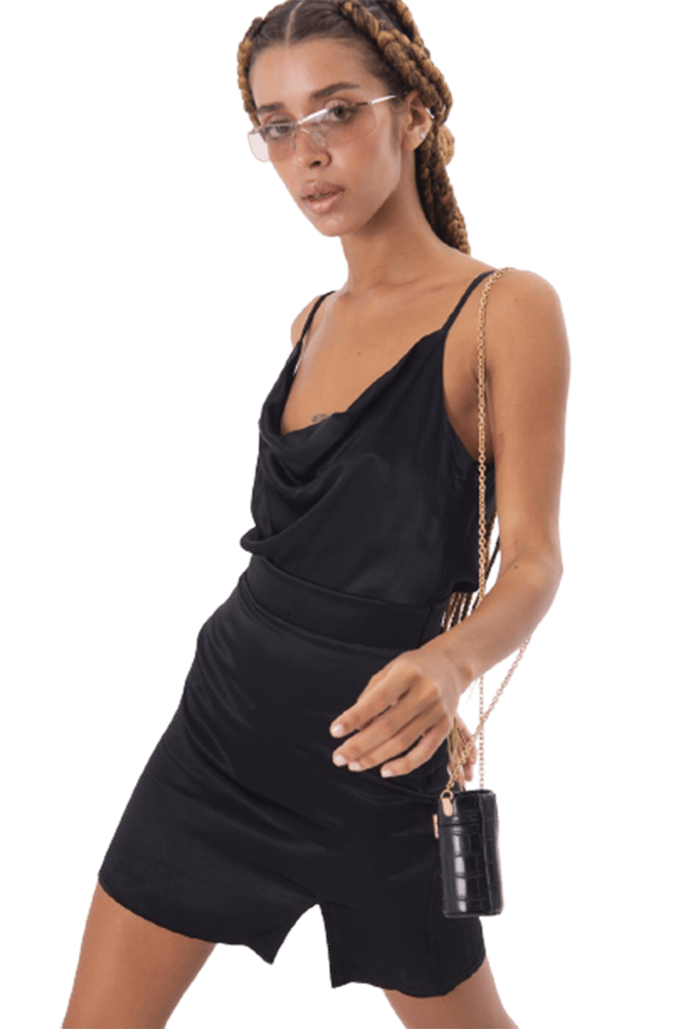 Cowl Neck Mini Dress - BLACK