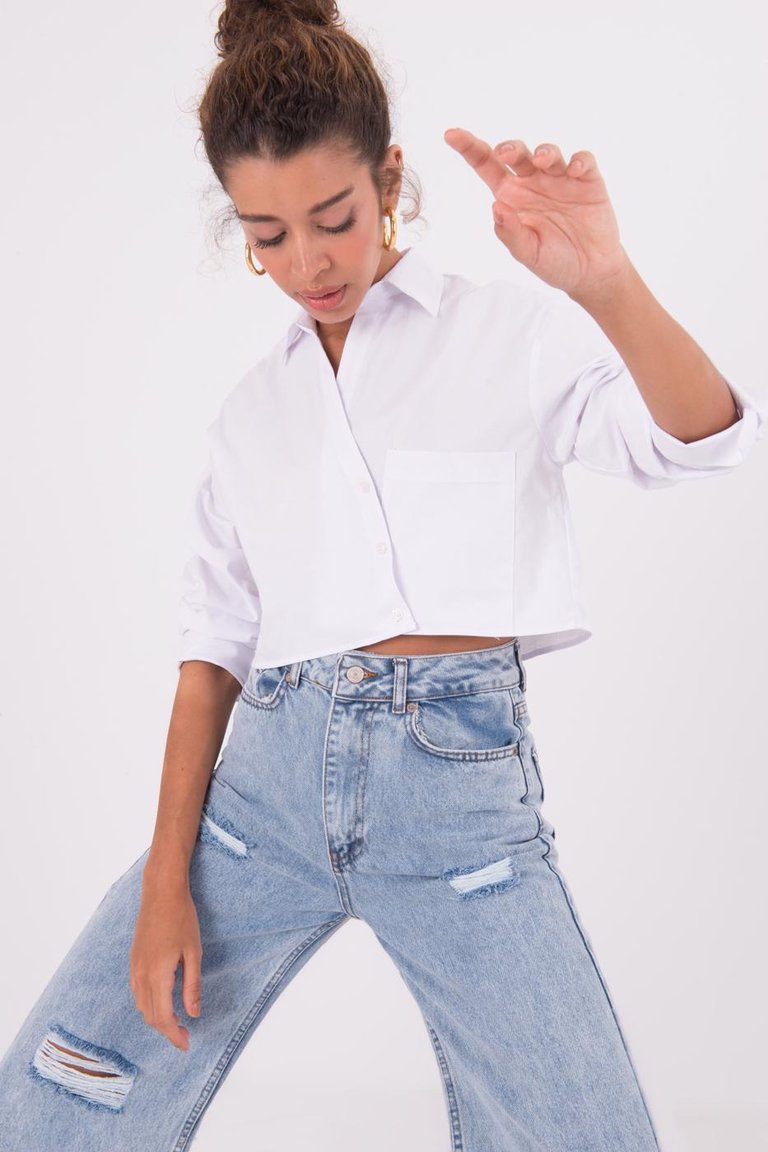 Long Sleeve Crop Shirt - White