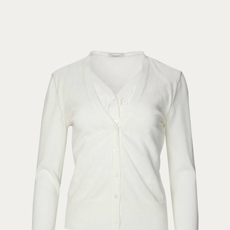 Goen J Lace Paneled Cardigan In Ivory In White