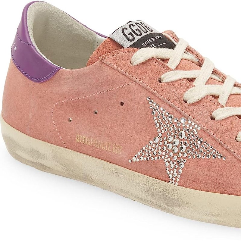 Shop Golden Goose Women Super Star Pink Suede Leather Sneakers Rubber Shoes
