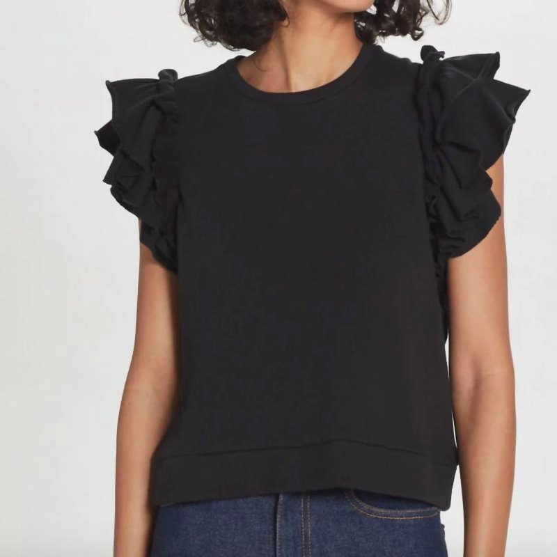 Shop Goldie Flutter Sleeve French Terry Shell Top In Black