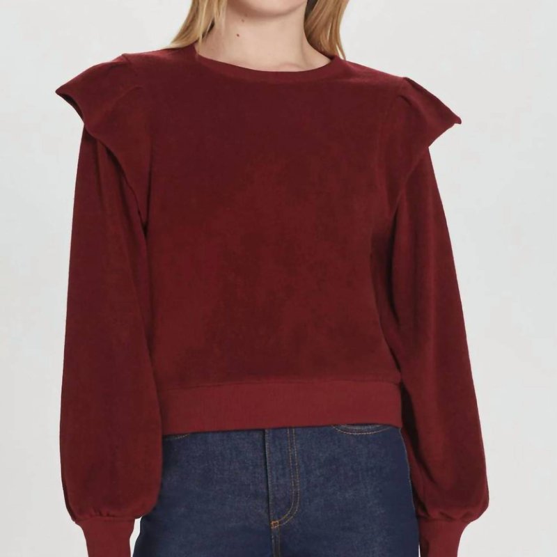 Shop Goldie Ruffle Shoulder Sweatshirt In Red