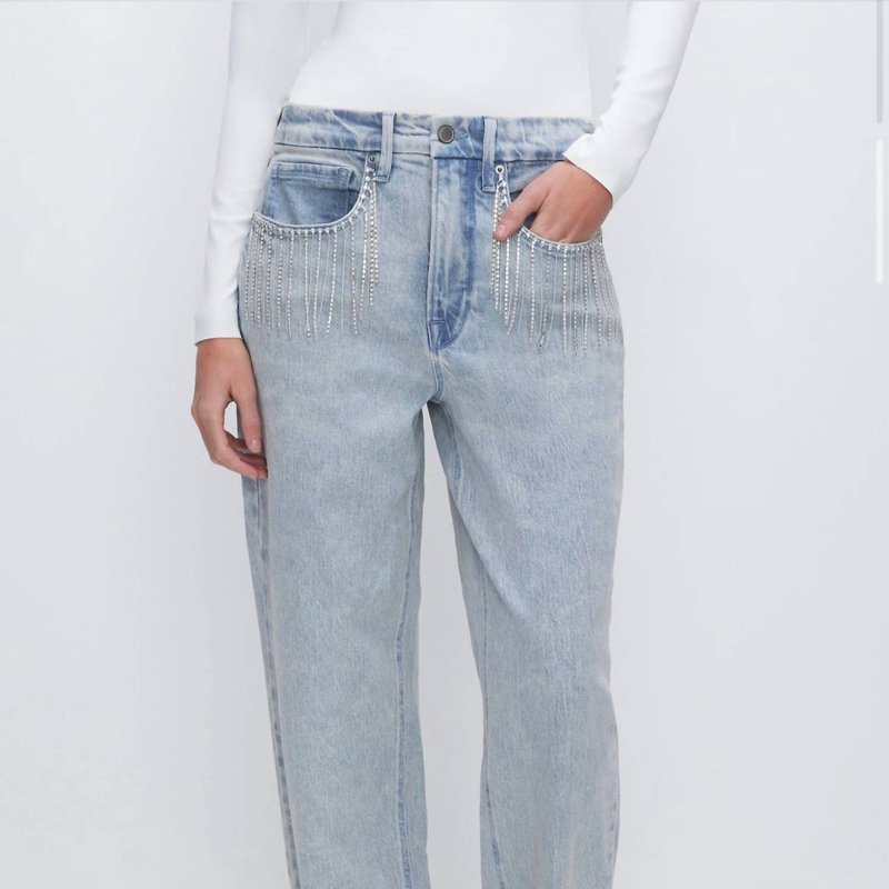 Shop Good American 90s Diamond Fringe Jeans In Indigo In Blue