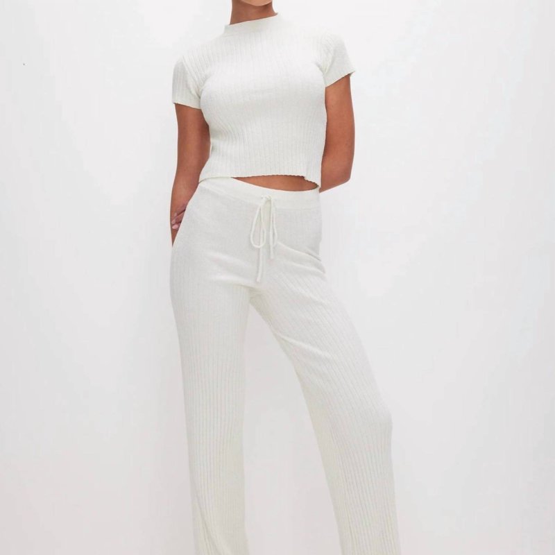 Good American Ribbed Terry Flared Pants In Cloud White