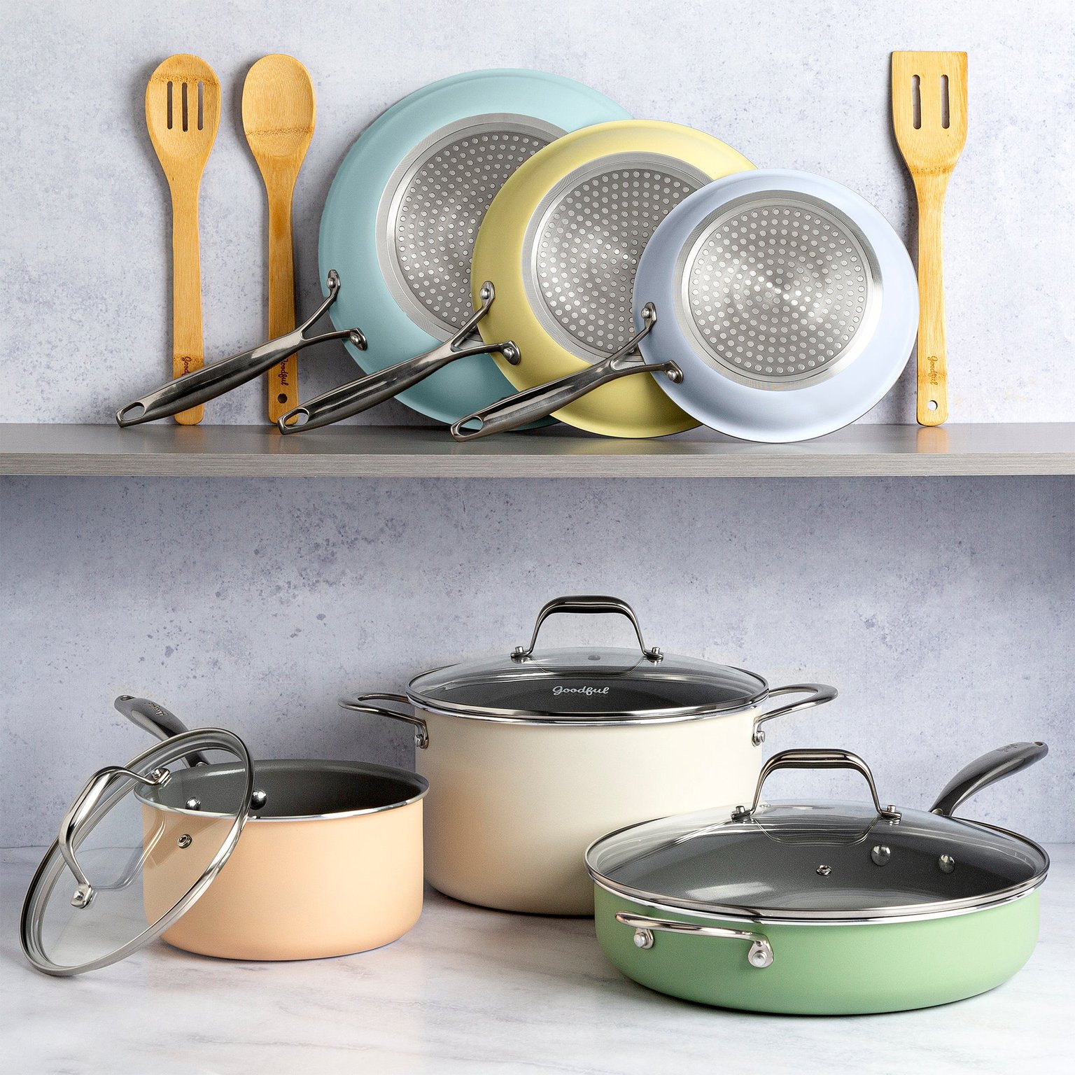 Goodful Cookware Set with Premium Non-Stick Coating, Dishwasher Safe Pots and Pans