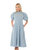 Long Solid Dress W/Shirred Back & Puffed Sleeves - Blue