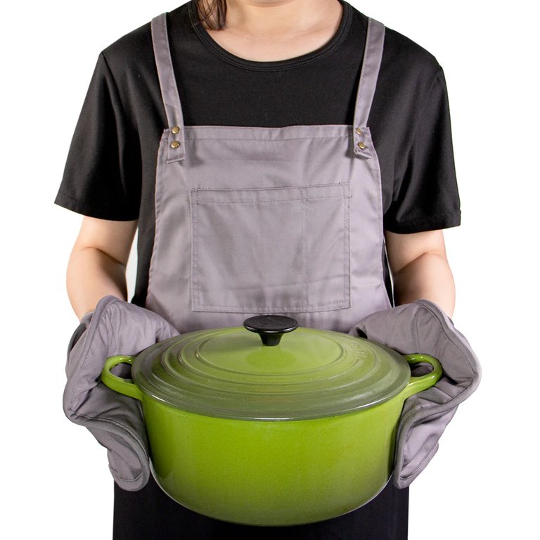 Adjustable 31" Apron with Oven Mitts Built In - Gray