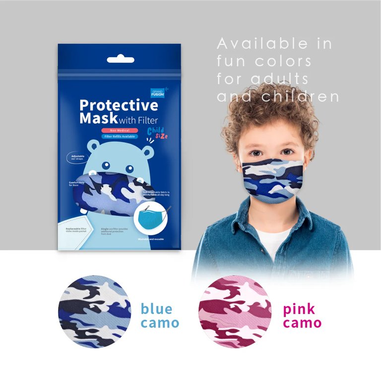 Child Size Non-Medical Mask with Filter - 3 Pack Set - Pink Camo