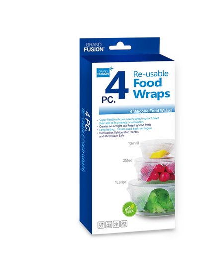 Grand Fusion Housewares Silicone Food Wrap 4 Pack, Flexible Covers for Glass, Ceramic And Metal Containers product
