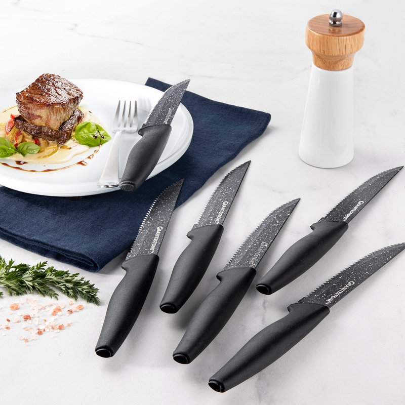 Granitestone Nutriblade 6-piece Steak Knives With Comfortable Handles, Stainless Steel Serrated Blades In Black