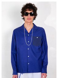 'Arenas' Camp Collar Blue Stripe Long Sleeve Shirt - Blue