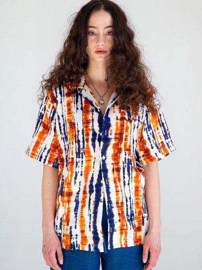 Graphia New York 'Desi' Short Sleeve Camp Collar Blue and Orange Batik Print product