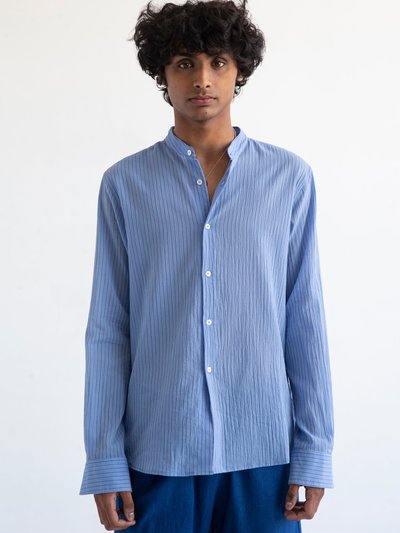 Graphia New York 'Liam' Band Collar Light Blue / Blue Stripe Long Sleeve Shirt product
