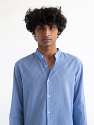 'Liam' Band Collar Light Blue / Blue Stripe Long Sleeve Shirt