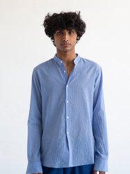 'Liam' Band Collar Light Blue / Blue Stripe Long Sleeve Shirt - Light Blue