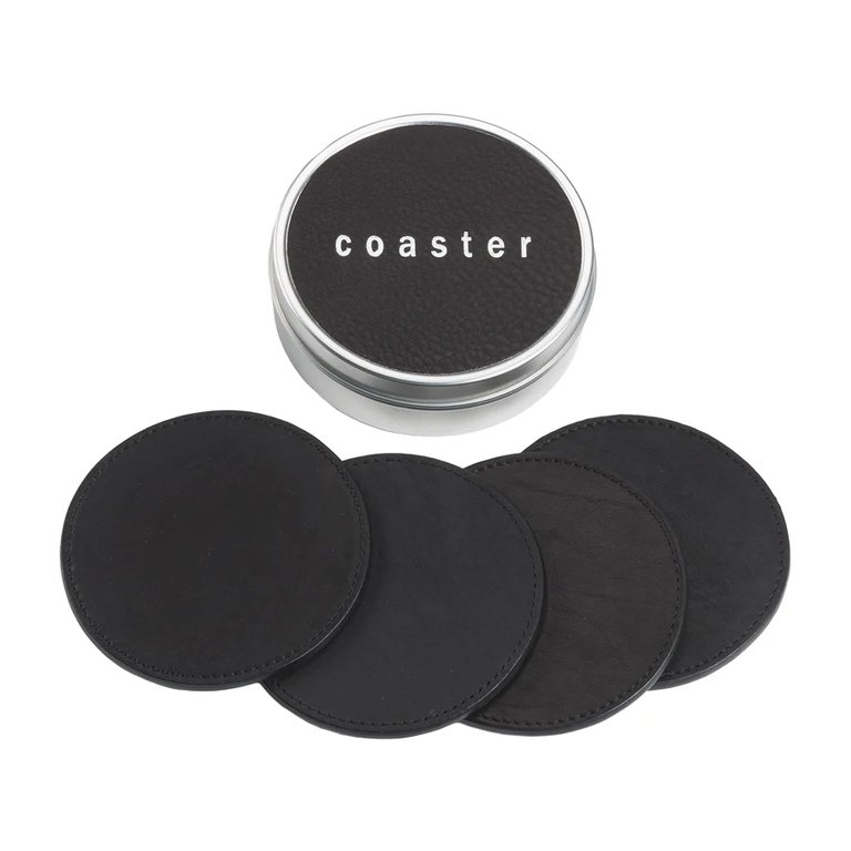 4 Coasters with Tin Box - Black Traditional