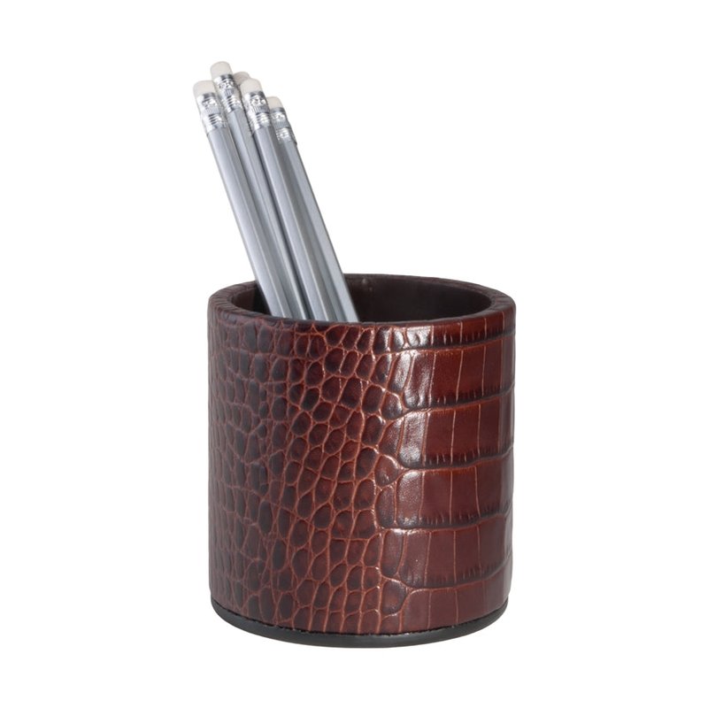 Shop Graphic Image Leather Pencil Cup In Brown