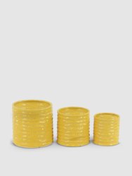 Cylindrical Ceramic Planters, Set Of 3 - Yellow