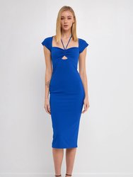 Cap Sleeve Front Haltered Midi Dress - Blue
